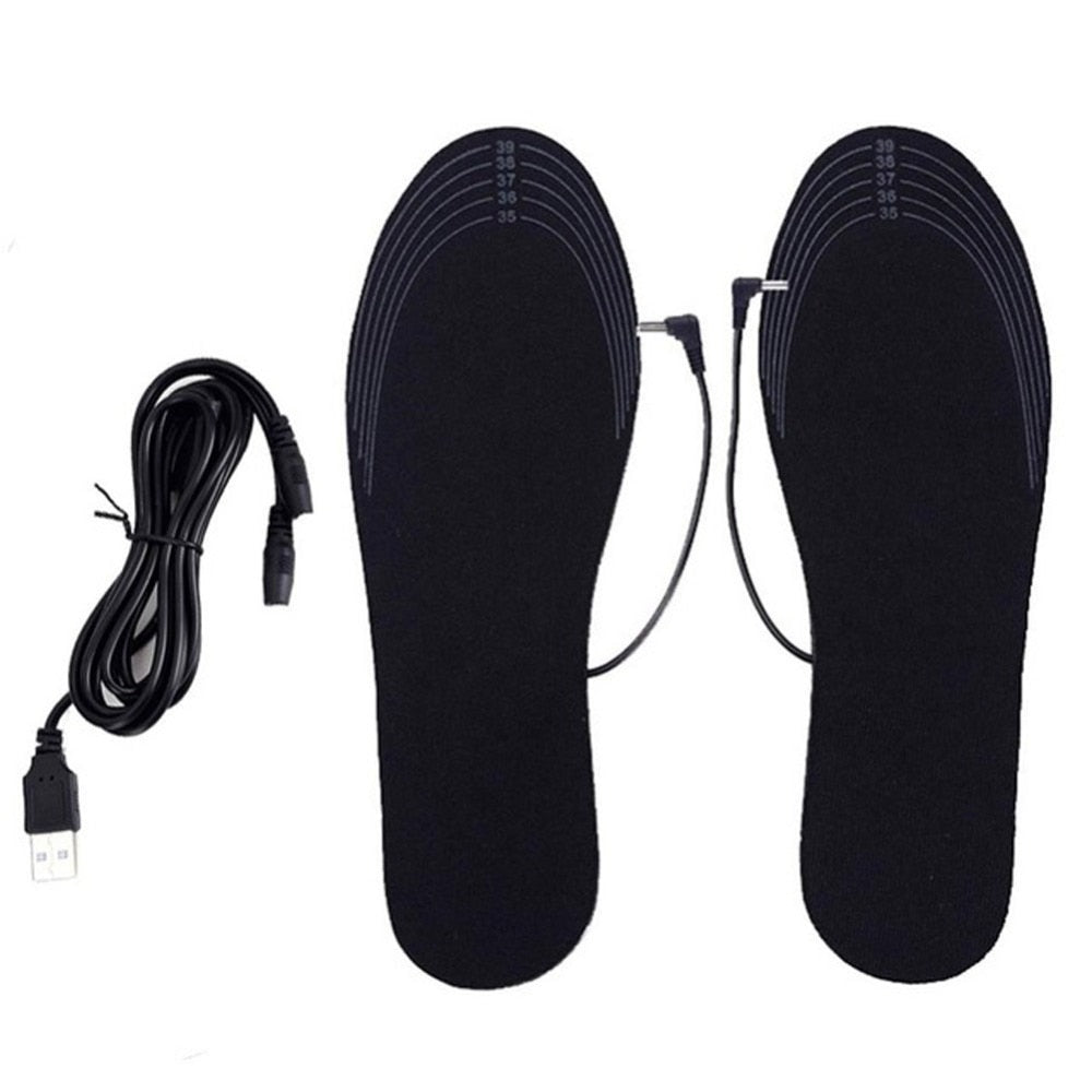 Heated insoles by AliExpress designed for sizes 41-46, showing the insulated, battery-powered heating pads inside the insoles.