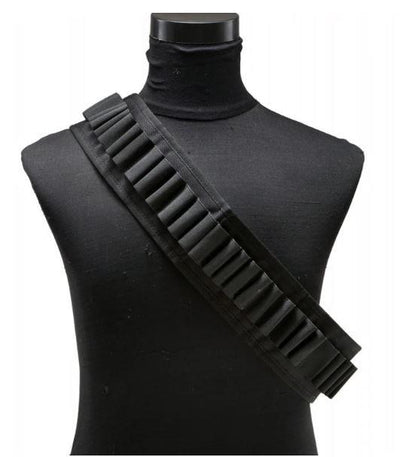 Black 12G storage belt ammo holder by AliExpress, holding 30 rounds of shotgun ammunition on a tactical belt.