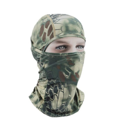 Brown snake camo face veil by AliExpress, lightweight fabric covering face and neck with a snake pattern design.