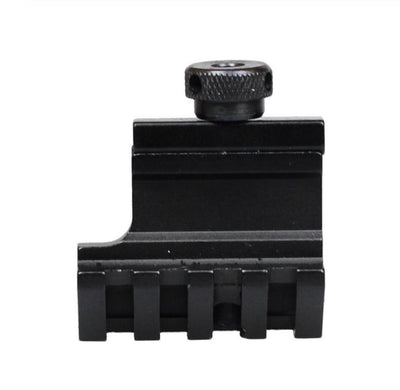 45-degree offset mount with thumb screw for cameras or equipment, black aluminum, compact and sturdy design.