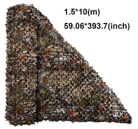 Camo mesh netting blind from AliExpress, measuring 10m by 1.5m, with camouflage pattern for outdoor privacy and concealment.
