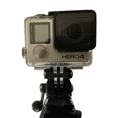 GoPro rifle mount with 20mm Picatinny rail, compatible with tactical firearm accessories, designed for secure camera attachment.