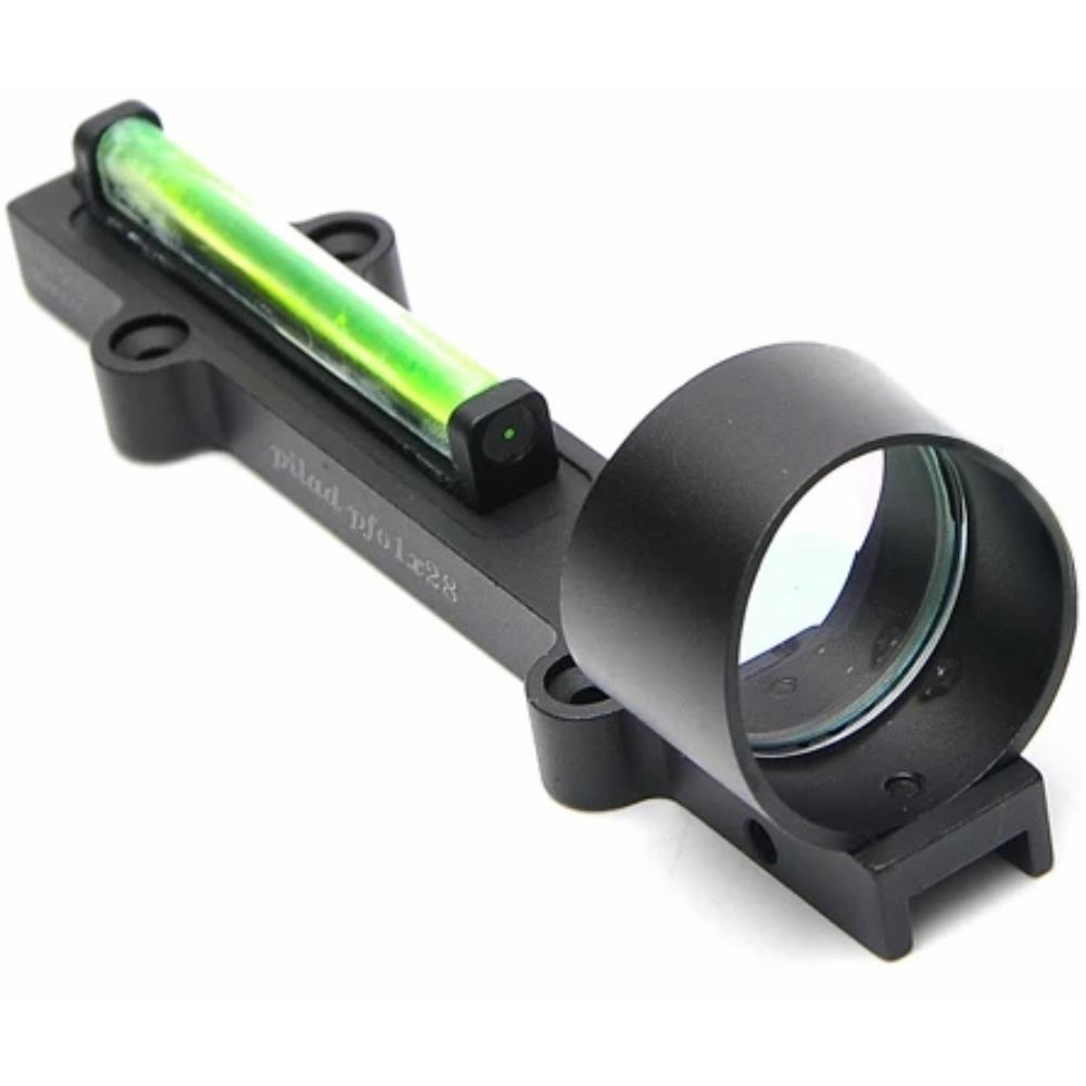 Green dot sight hunting optic scope for shotguns, compact design, with adjustable mount and bright green reticle for quick target acquisition.