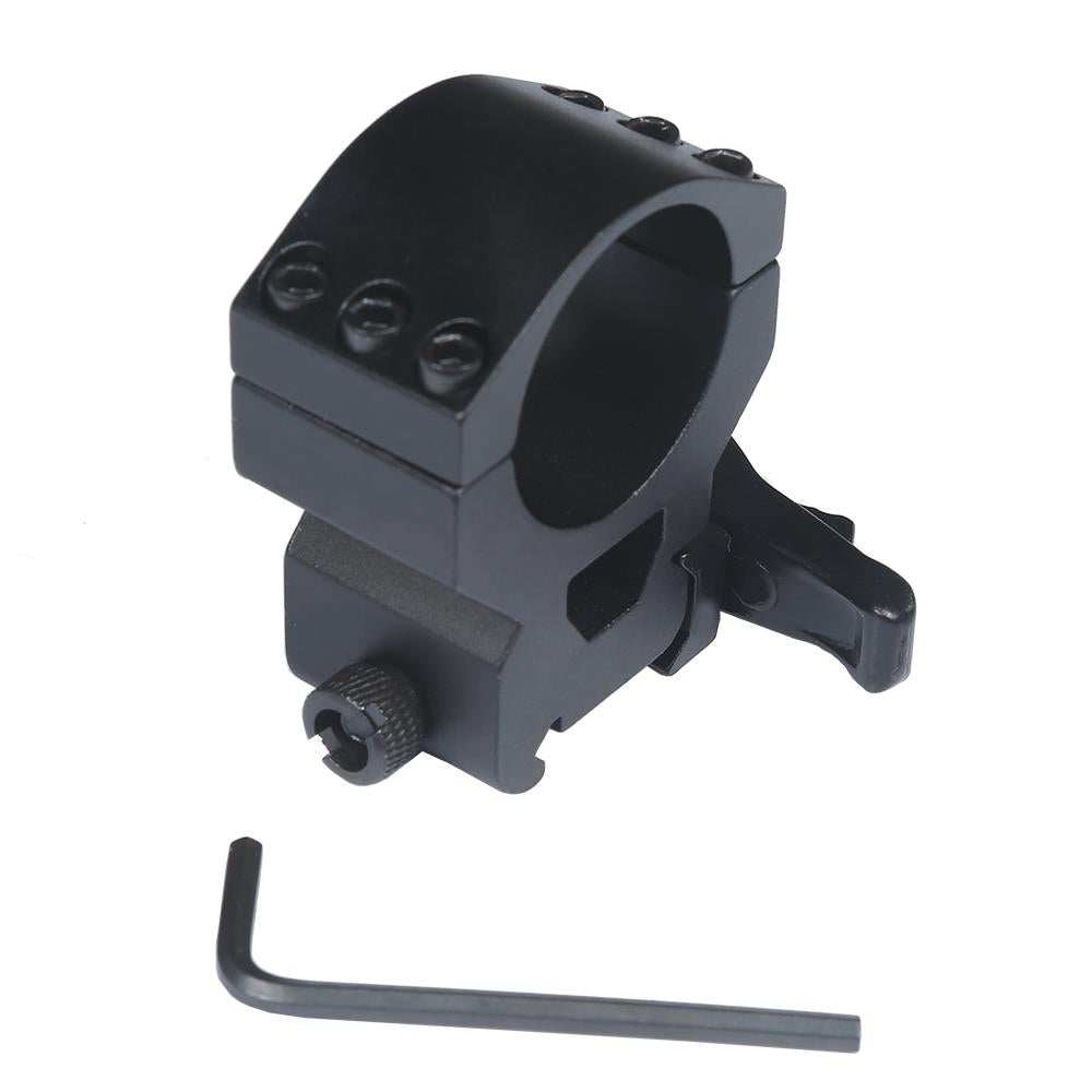 Pair of heavy-duty 30mm quick-release low rail sniper scope mounts for rifles, shown in black with secure locking mechanisms.