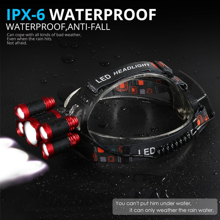 Heavy duty head torch with protective case by AliExpress, featuring adjustable strap and bright LED light for outdoor use.