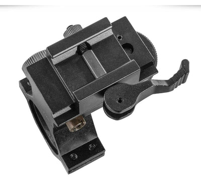 Low profile quick release adjustable windage elevation mount for rifles, suitable for precision aiming and easy attachment.