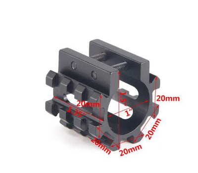 Universal Picatinny Weaver rail flashlight and laser base mount for 20mm and 25.4mm rails, compatible with rifles and tactical gear