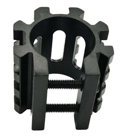 Universal Picatinny Weaver rail flashlight and laser base mount for 20mm and 25.4mm rails, compatible with firearm accessories.