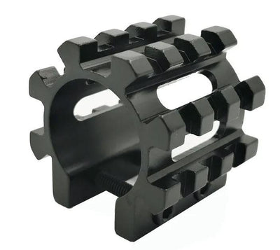 Universal Picatinny Weaver rail flashlight and laser mount for 20mm and 25.4mm rails, compatible with rifles and tactical gear.