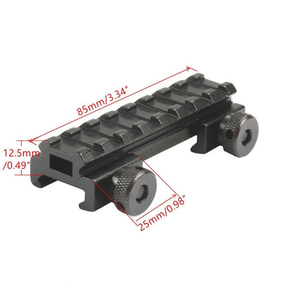 Aliexpress 20mm Picatinny Weaver rail riser base mounted on firearm for accessory attachment and stability.
