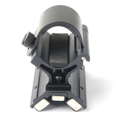 Magnetic shotgun torch mount for 25/30mm rails, quick release design, compatible with tactical flashlights.