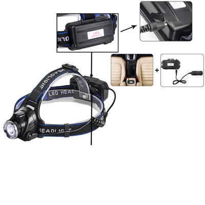 Super bright LED head torch from ALIEXPRESS designed for camping and hiking, featuring adjustable straps and powerful illumination.