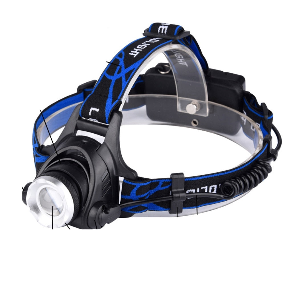 Super bright LED head torch by ALIEXPRESS with adjustable strap, ideal for camping, hiking, and outdoor activities.