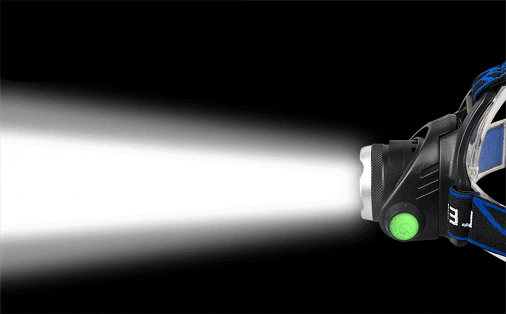 Bright LED head torch from ALIEXPRESS, ideal for camping and hiking, with adjustable straps and powerful illumination.