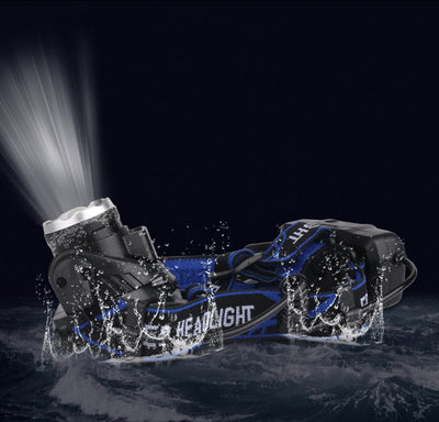 Bright LED head torch from ALIEXPRESS, ideal for camping and hiking, with adjustable strap and powerful illumination.