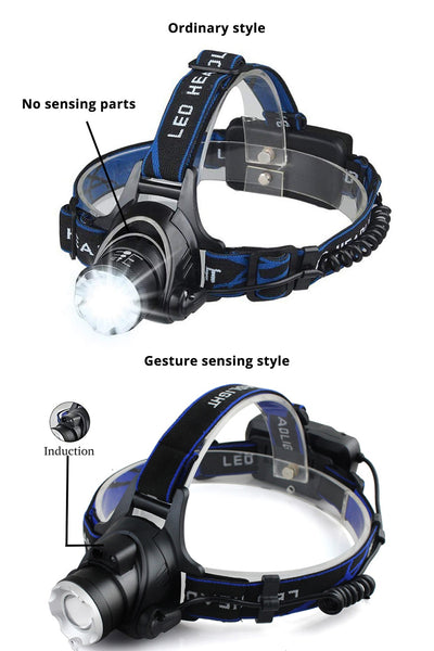 Super bright LED head torch for camping and hiking by ALIEXPRESS, featuring adjustable straps and bright illumination.