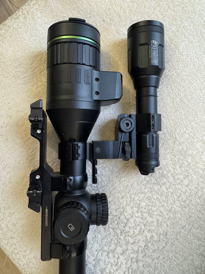 Vertical torch mount for ALPEX LRF by ALIEXPRESS, showing the sturdy metal bracket designed to hold the torch securely.