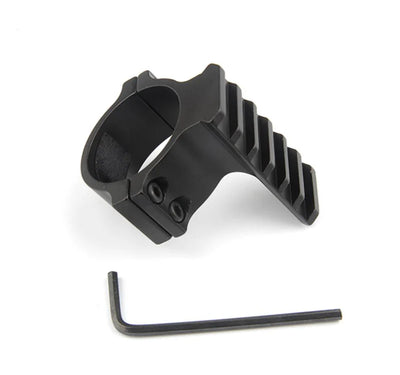 Vertical torch mount for Alpex LRF laser rangefinder, black plastic with mounting screw, designed for secure attachment.