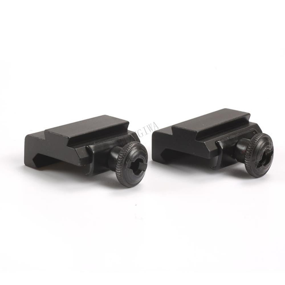 Pair of Weaver Picatinny to dovetail rail adapters for firearm mounting, shown in black with secure base mounts.