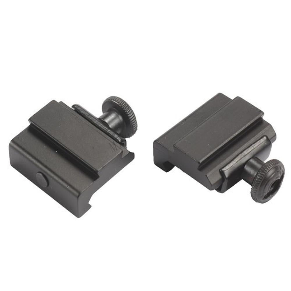 Pair of Weaver Picatinny to Dovetail rail adapters for firearm mounts, showing the black metal bases and attachment points.