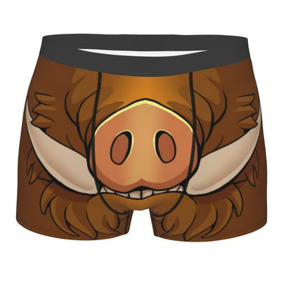 Wild boar print men's boxers by AliExpress, featuring comfortable fabric and bold animal design for casual wear.