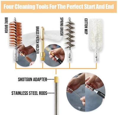 Zohan 12 Gauge Shotgun Cleaning Kit by ALIEXPRESS, includes brushes, cleaning rods, and patches for firearm maintenance.