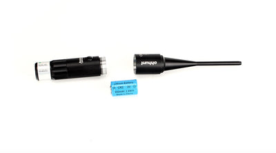 Red and green laser bore sighter for .17 to .50 caliber rifles and 12G/20G shotguns, ideal for firearm aiming and sighting.