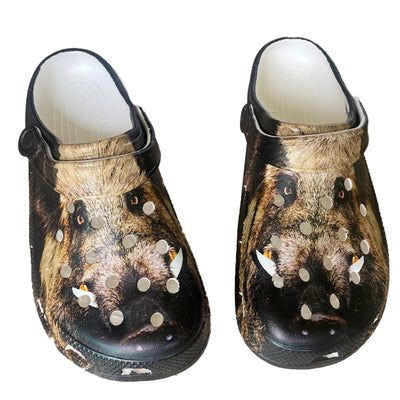 Men's Wildboar Crocs in black, casual slip-on footwear with textured soles and adjustable heel straps, by ALIEXPRESS.