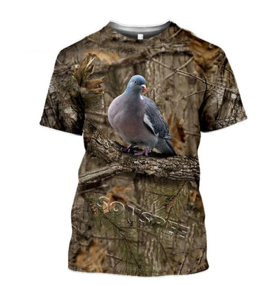 Country printed clothing T-shirt featuring wild boar, roe deer, pigeon, wolf, moose, fox, goose, and ibex designs.