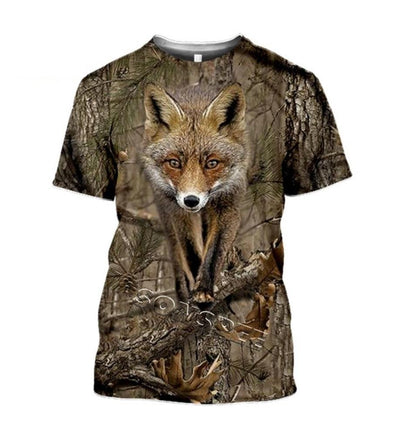 AliExpress country printed T-shirt featuring wild boar, roe deer, pigeon, wolf, moose, fox, goose, and ibex designs.