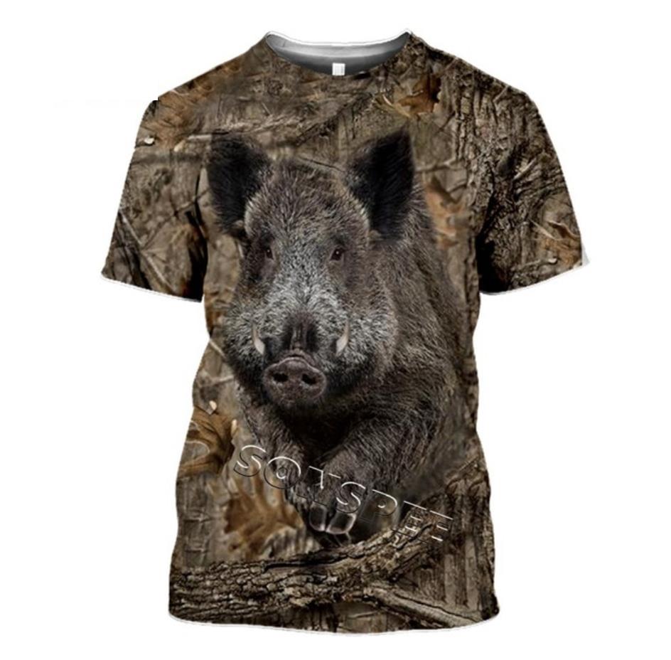 AliExpress country printed T-shirt featuring wildlife images of wild boar, roe deer, pigeon, wolf, moose, fox, goose, and ibex.
