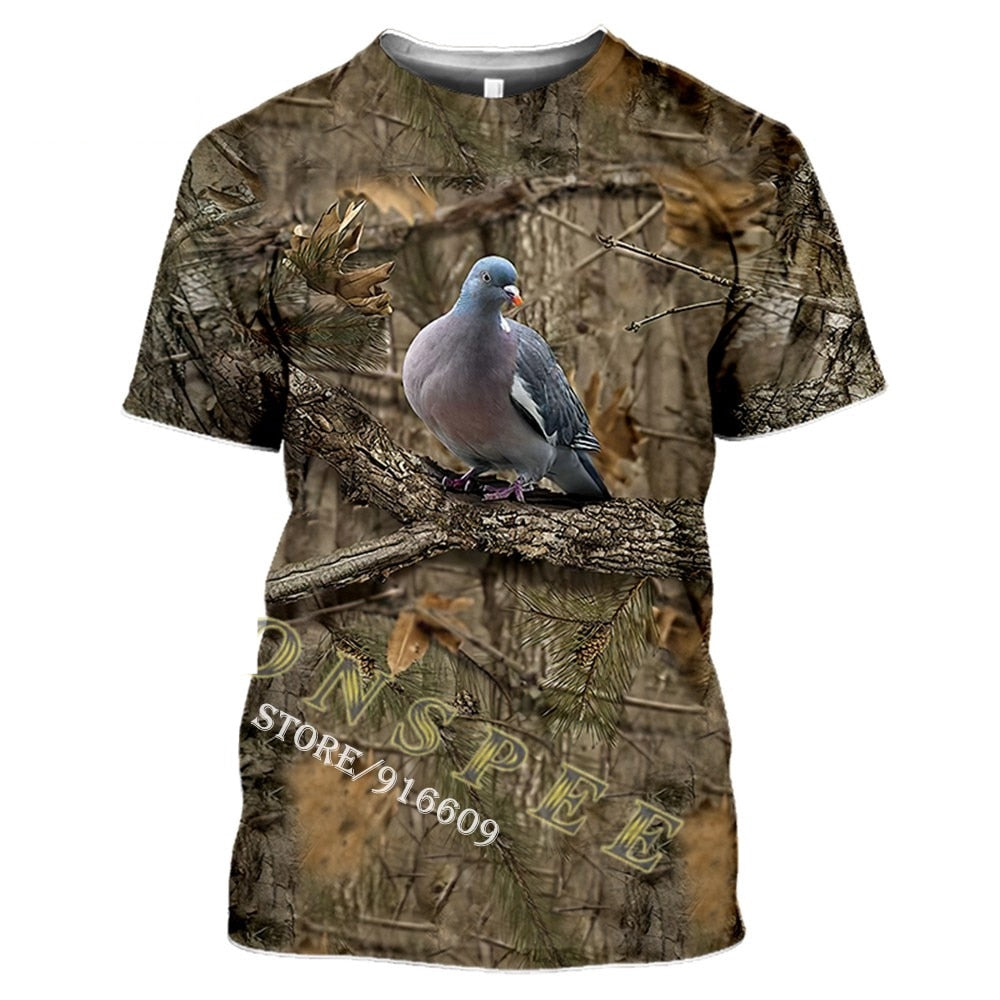 AliExpress country printed T-shirt featuring wild boar, roe deer, pigeon, wolf, moose, fox, goose, and ibex wildlife design.