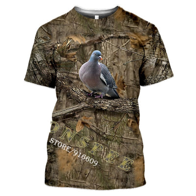 AliExpress country printed T-shirt featuring wild boar, roe deer, pigeon, wolf, moose, fox, goose, and ibex wildlife design.