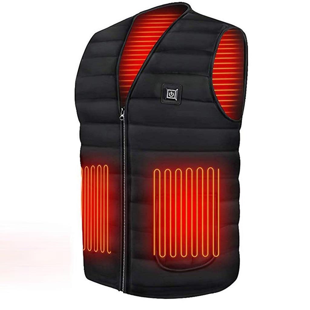 Red ALIEXPRESS heated gilet with front zipper and heating panels for warmth and comfort.