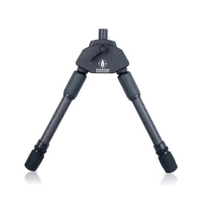 Black adjustable tripod on a white background