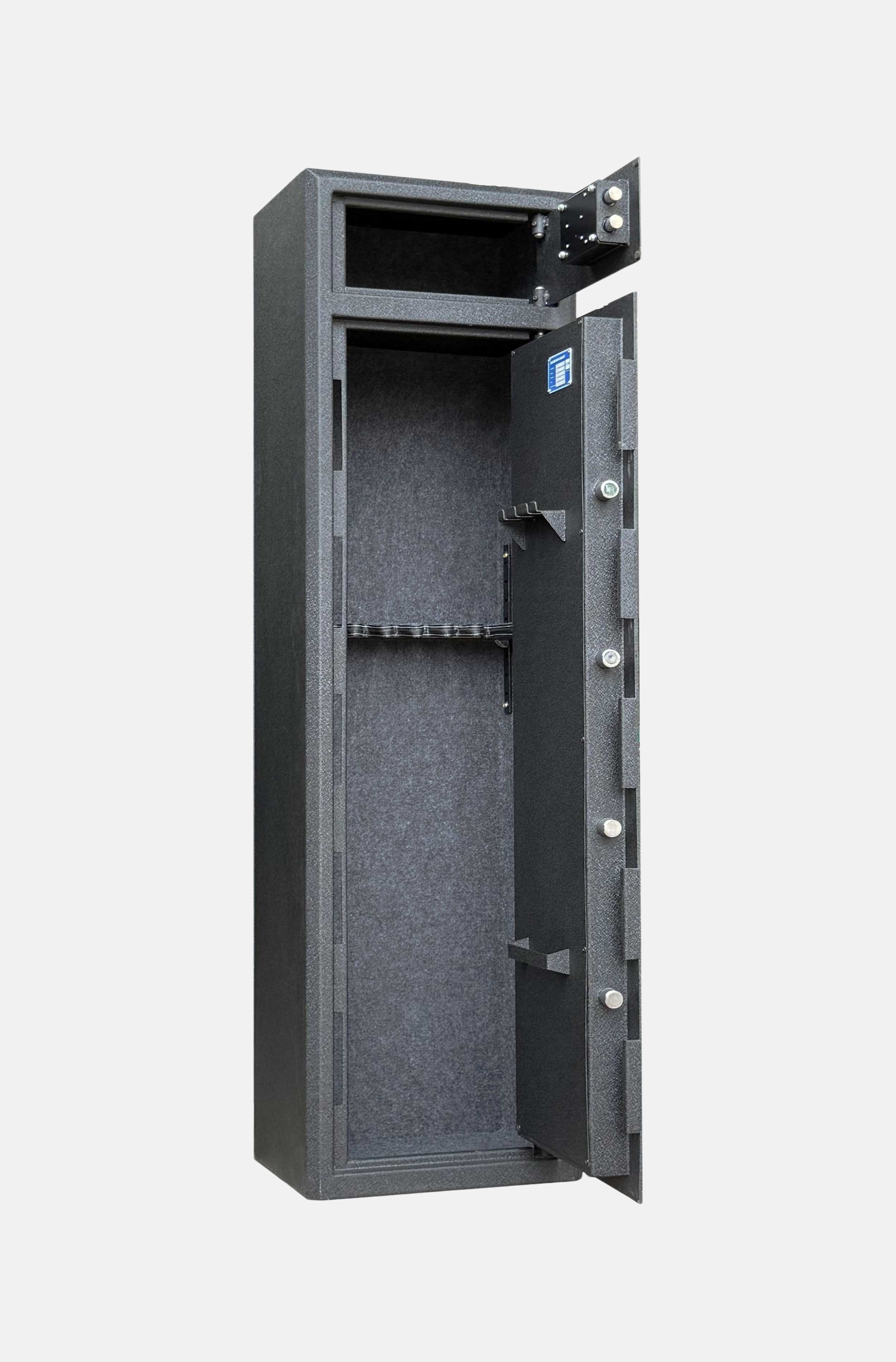 Cynthia Fortress Defender 7 Gun Safe with sturdy steel exterior and secure locking system for firearm storage.