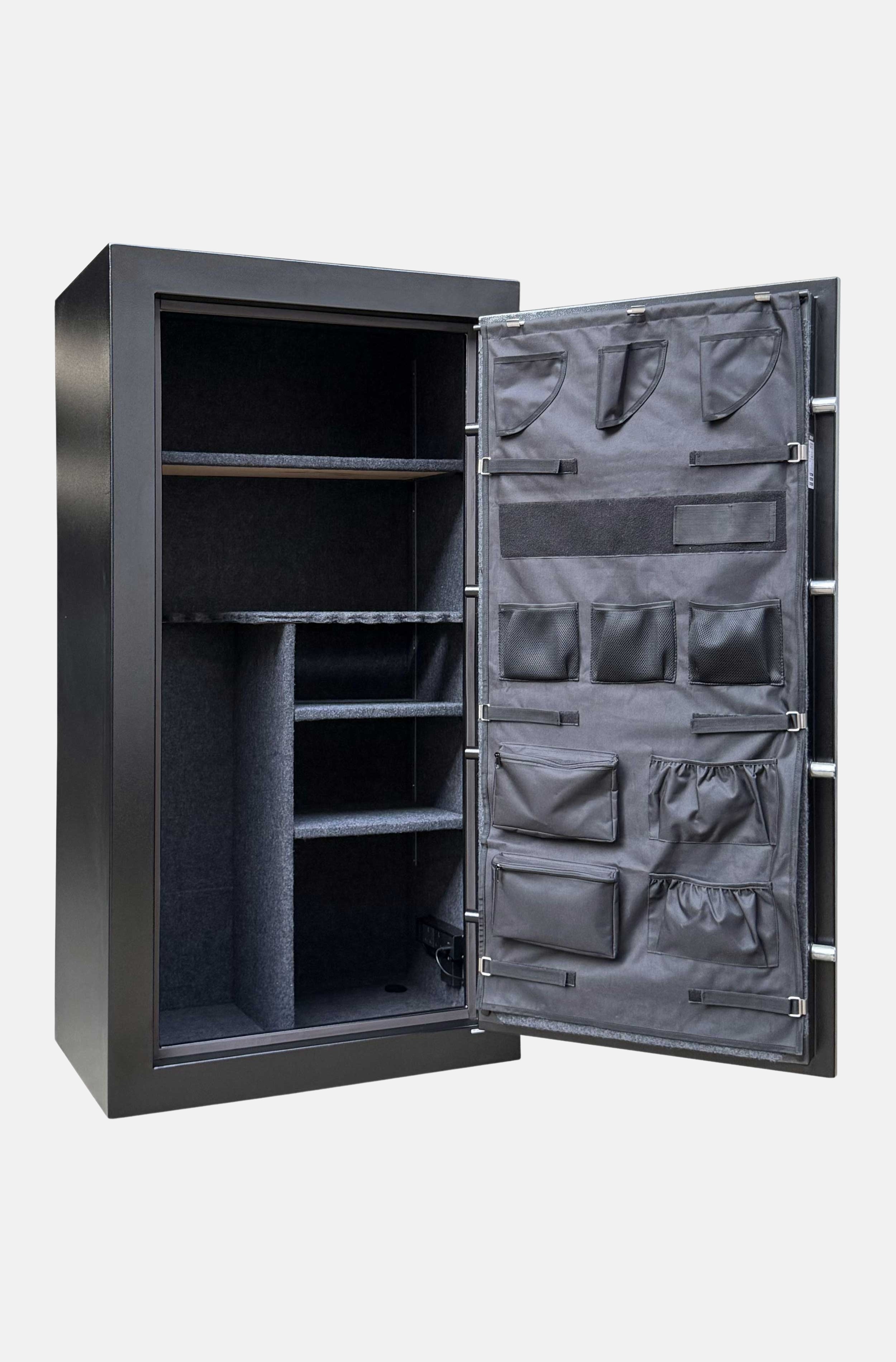 Cynthia Fortress Secure 32-gun fireproof safe with digital lock and sturdy steel construction for secure firearm storage.
