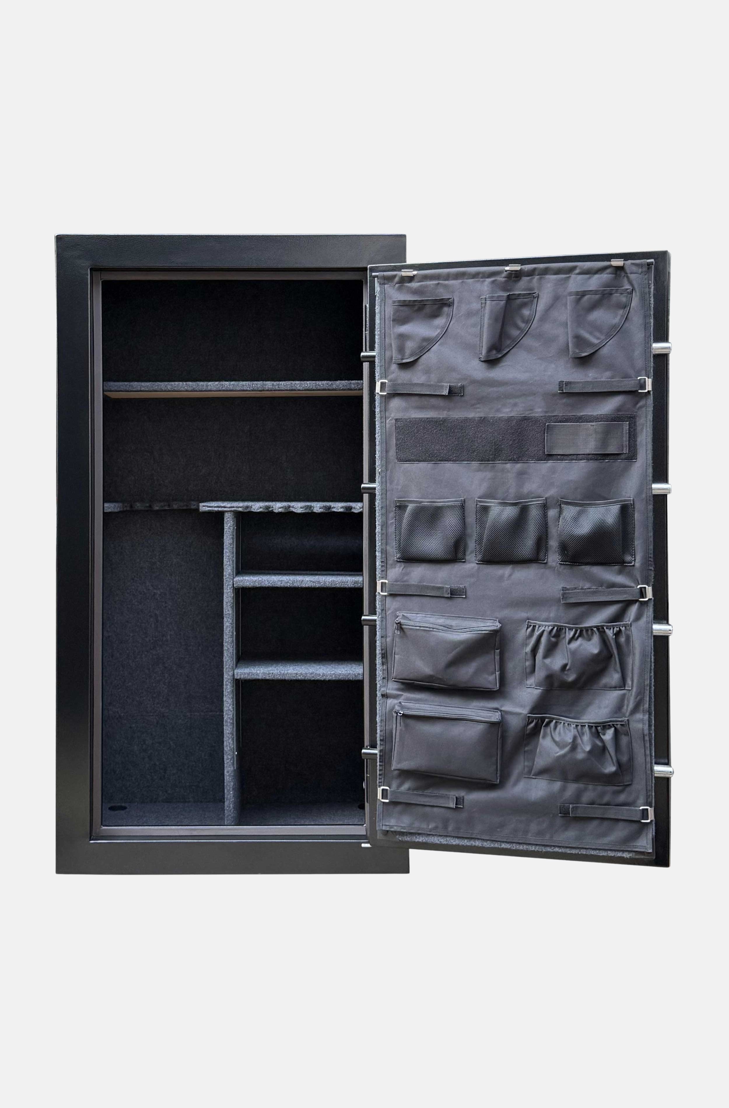 Cynthia Fortress Secure 32-gun fireproof safe with digital lock and sturdy metal exterior for secure firearm storage.