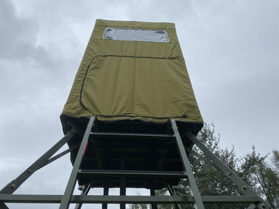 DALE covered double free-standing high seat hunting tower with water-resistant cover, enclosed design for outdoor wildlife observation