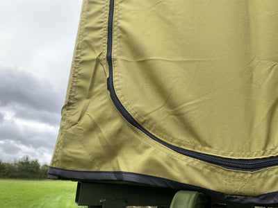 DALE covered double free-standing high seat hunting tower with water-resistant cover, enclosed for safety and weather protection.
