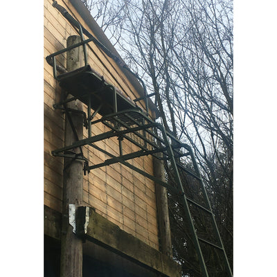 DALE double lean-to high seat two-man ladder stand with padded seating and galvanized frame, ideal for outdoor hunting or observation.