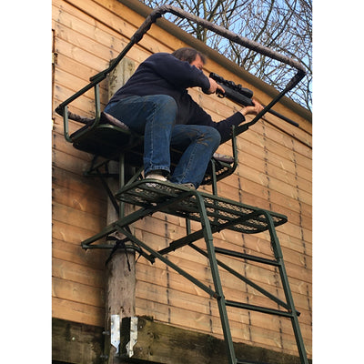 DALE double lean-to high seat two-man ladder stand with padded seating and galvanised frame for secure outdoor hunting.