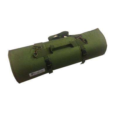 Echo A1 Decoy waterproof shooting mat spread out on grassy terrain with camouflage pattern and padded surface for comfort.