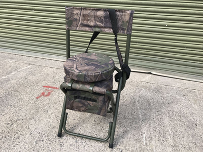 Echo Camo Swivel Hide Seat folding padded shooting chair with DPM camouflage pattern, featuring a comfortable, portable design.