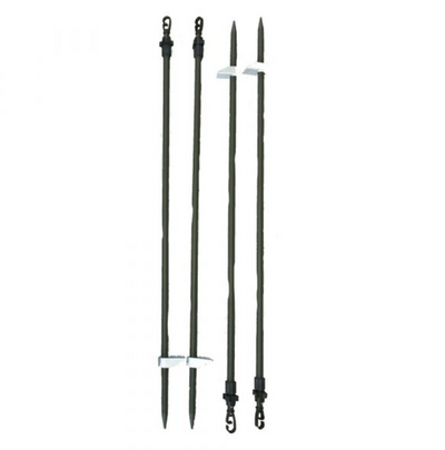 Echo 4 single spike hide poles with green canvas or camouflage bag, ideal for hunting and outdoor activities.