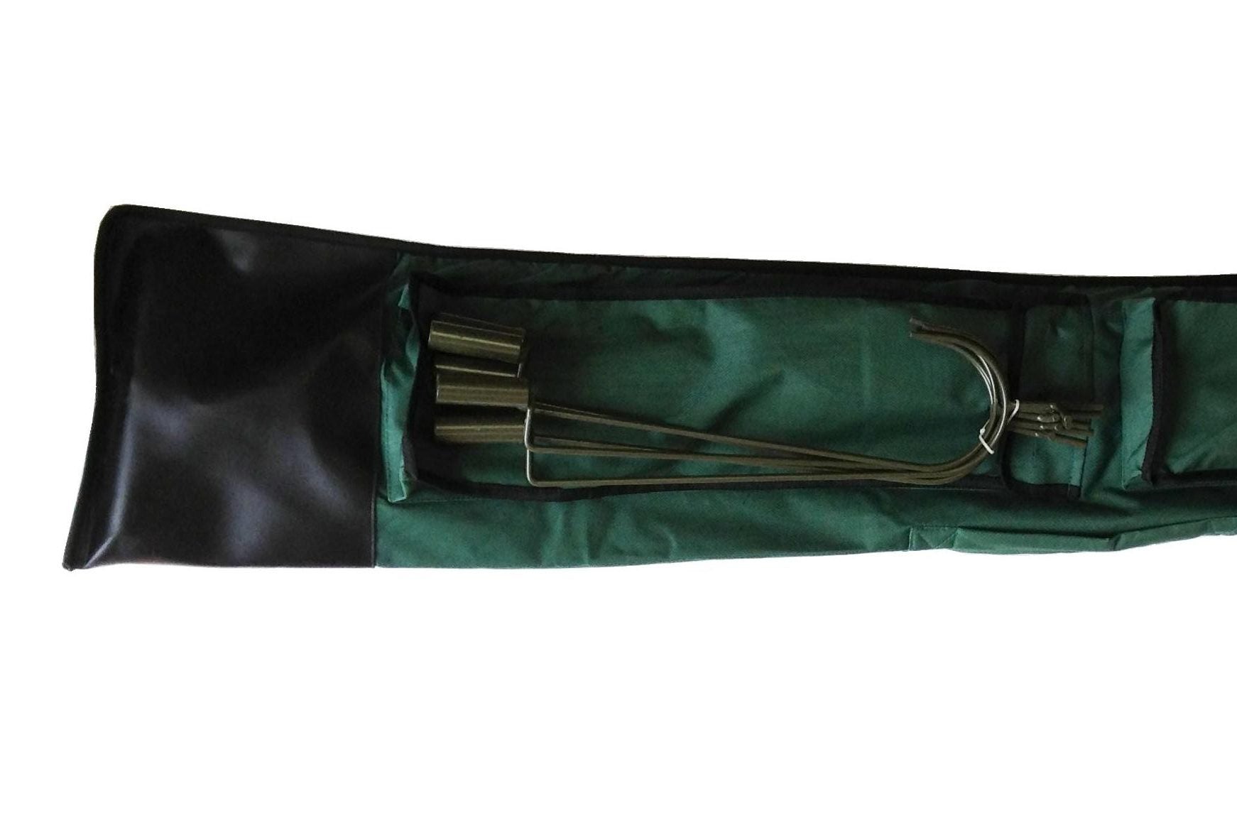 Green Lofting Pole and Hook Carry Bag for magnets and flappers, designed by ECHO, shown with the carrying case.