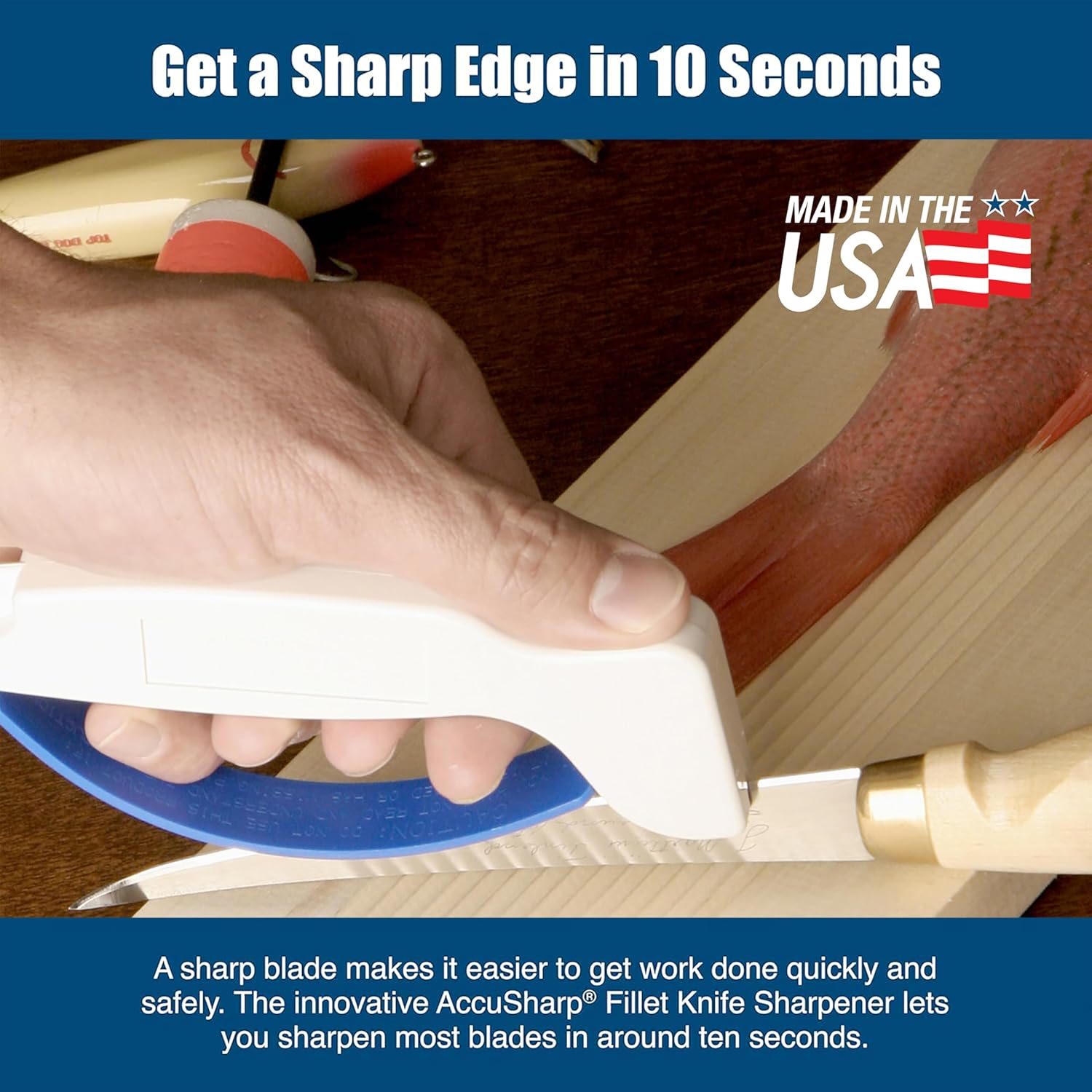 EDGAR AccuSharp fillet knife sharpener with ergonomic handle and sharpening slots for precise edge maintenance