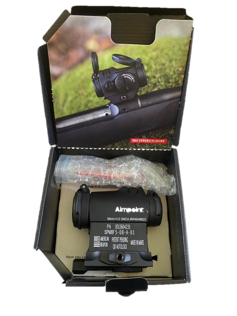 EDGAR Aimpoint H2 2MOA quick-release mount on a high Weaver Picatinny rail for tactical rifles