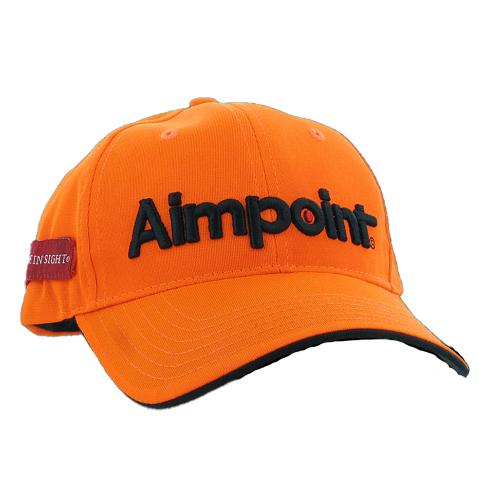 Edgar AIMPOINT Hi-Vis Cap designed for hunting, bright orange color with adjustable strap and brand logo for visibility in the field.