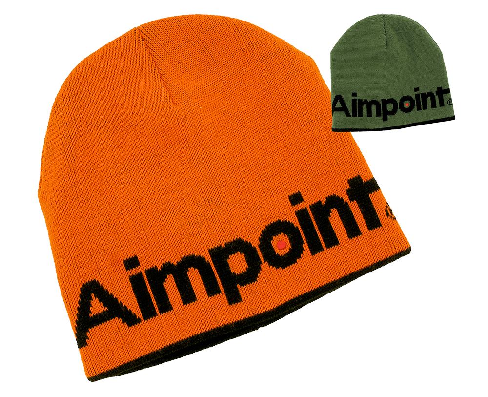 Edgar AIMPOINT knitted beanie with interchangeable green and orange colors, featuring a cozy, textured knit design.